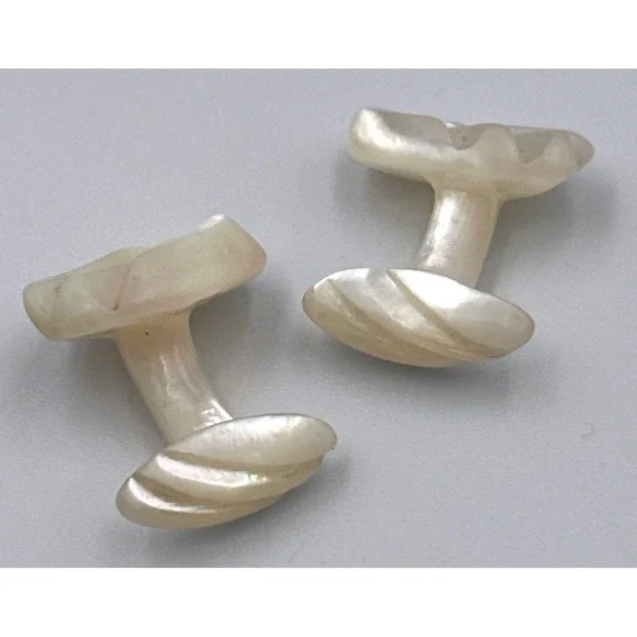Victorian Edwardian Cufflinks Hand‎ Carved Genuine Mother of Pearl Ivory Antique