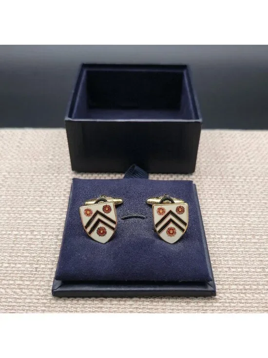 Men's Heraldic Shield Cufflinks | Gold and Cream Enamel Tudor Rose Insignia B132