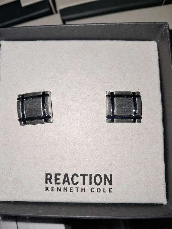Kenneth Cole Reaction Brushed Silver Square Grid Cufflinks