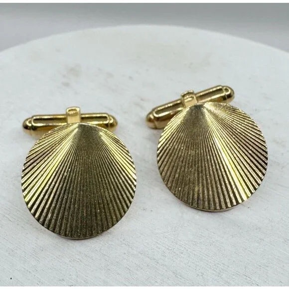 Hayward Vtg MCM Cufflinks Round Gold Tone Starburst Textured Menswear Wedding