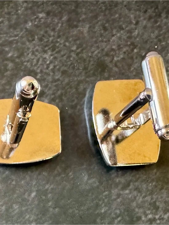 Vintage Abalone Shell Cufflinks Silver Tone Iridescent Blue Green MCM