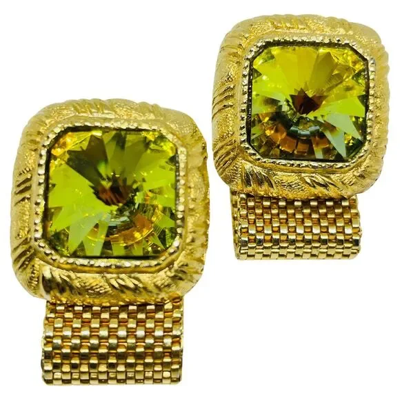 Vintage gold tone rivoli watermelon glass designer cufflinks