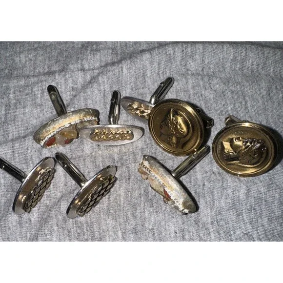 Vintage Swank Cuff Links Lot Of 4 Pair Roman Gemstone Silver Goldtone