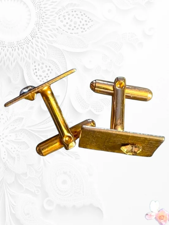 Vintage Gold Rhinestone Cufflinks | Butterfly Back T-Bar Style #249