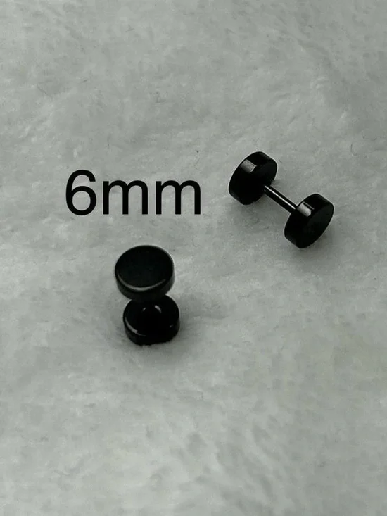 Black 6mm Stainless Steel Stud Earrings for Men