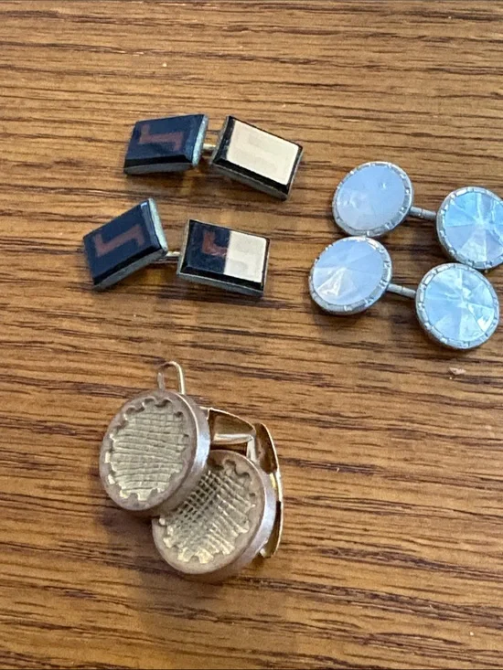 Vintage Multi-Pair Cuff Links Set in Blue, Black, Gold