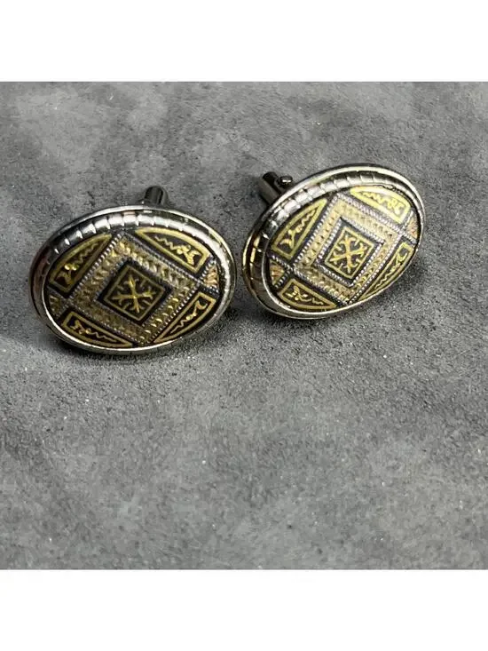 Vintage Swank Spanish Damascene Cufflinks Ornate Design