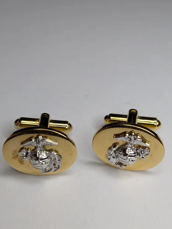 Gold and Silver Marine Emblem Cufflinks - Men Accessories