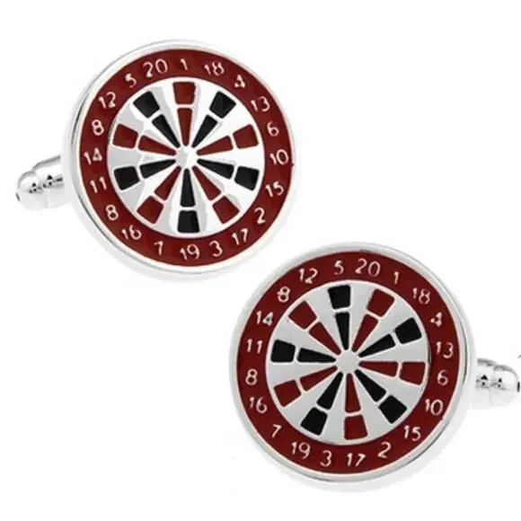 Dartboard cufflinks silver with red and black enamel