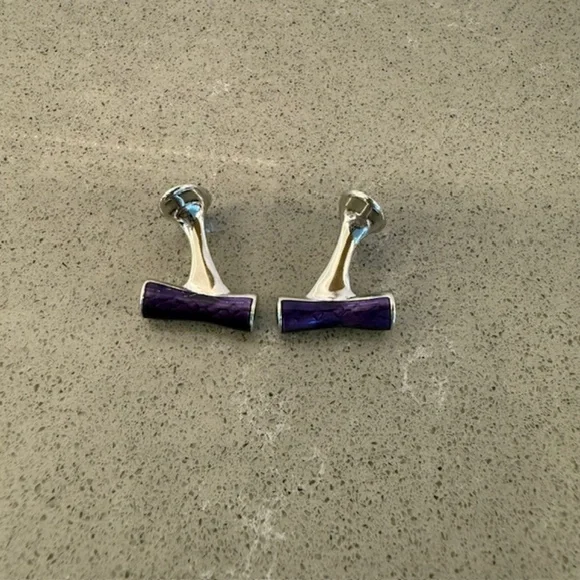 Men's Purple Enamel Bar Silver-Tone Metal Pair Cufflinks -EUC