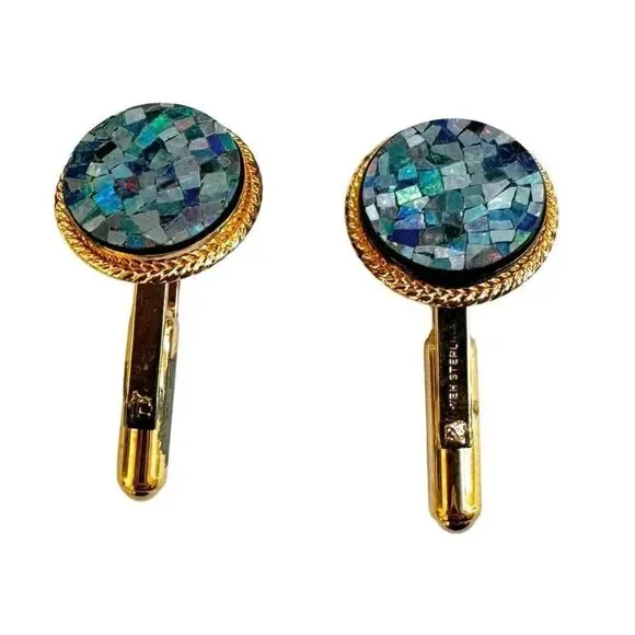 Walter E Hayward WEH Gold over Sterling blue  Mosaic Gemstones Cufflinks