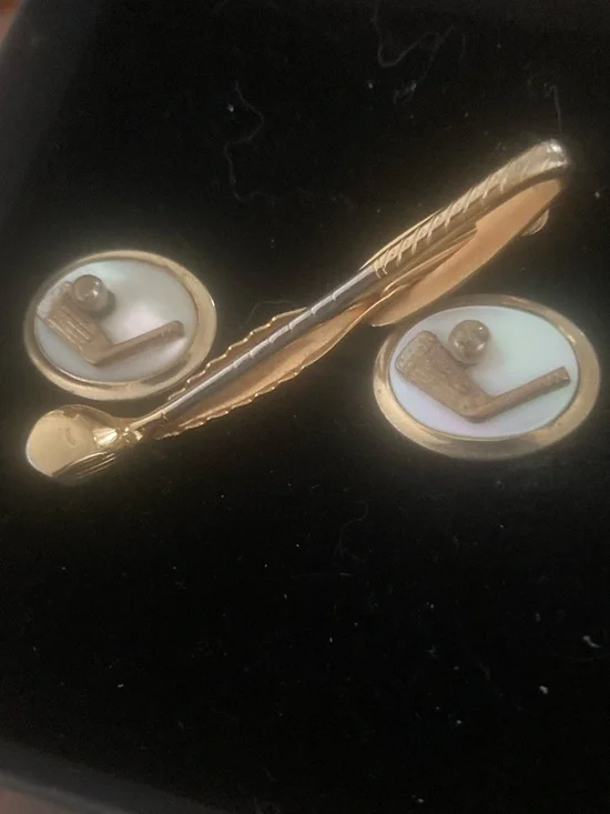Vintage Hickok Golf Tie Bar & MOP Golf Cufflinks Set