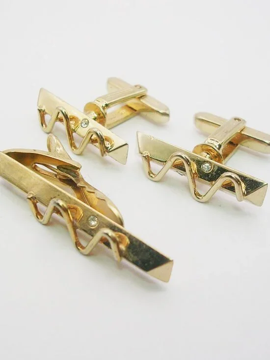 Vintage Cuff Links Tie Clip Bar Set classic Men's Suit Accessory