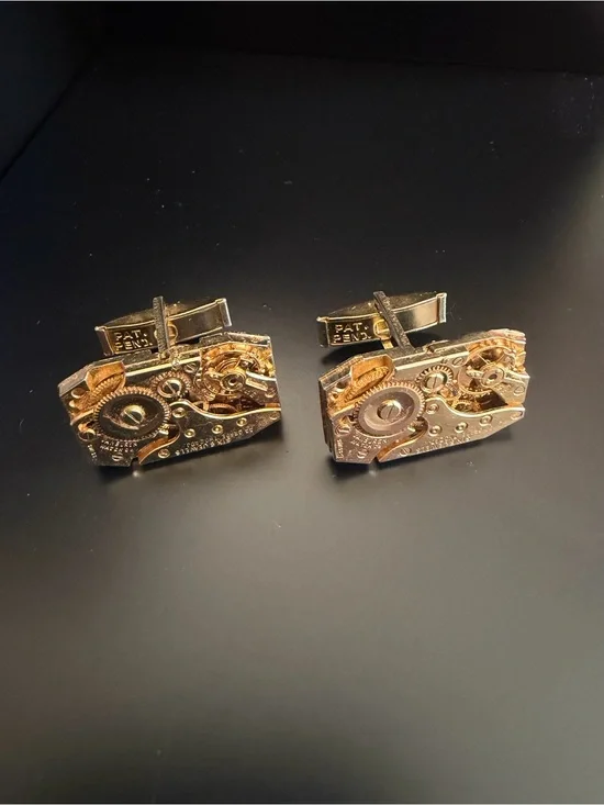 Gold Mechanical Movement Cufflinks for Men - Unbranded