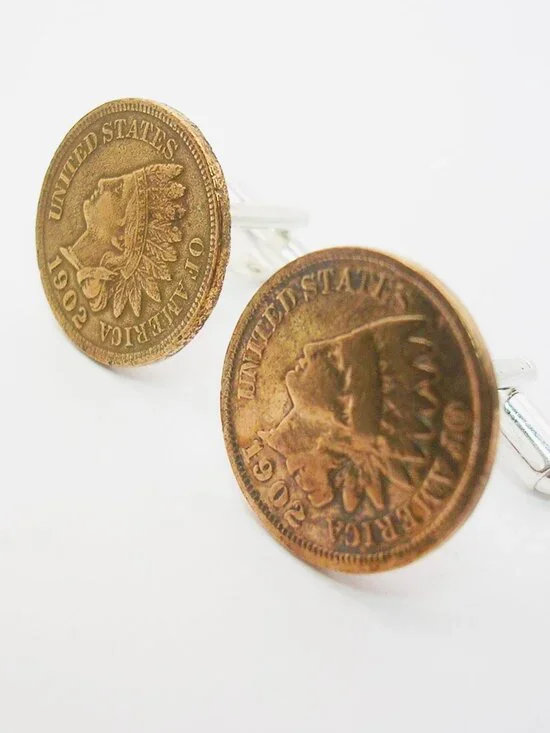 Cufflinks Coin Indian Head Penny Cent 1902 classic Men's Suit Accessory