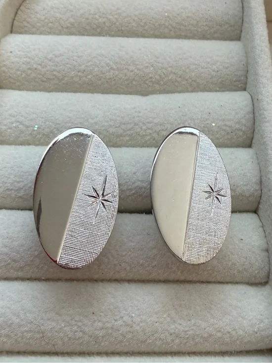 Silver Oval Starburst Cufflinks