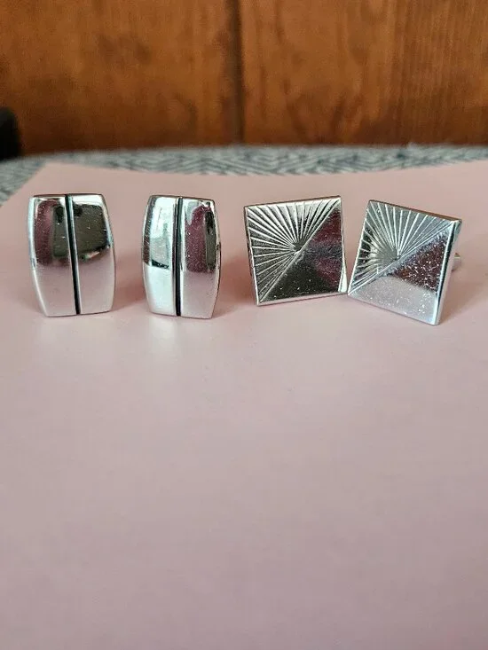 Vintage Swank Silvertone Cufflinks & Bonus Pair of Vintage Silvertone Cufflinks