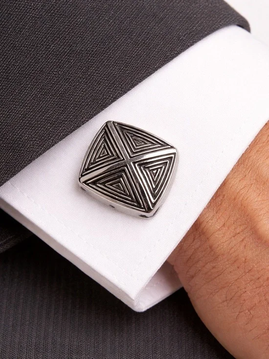 Vintage Swank Geometric Cufflinks Silver Tone Mid Century Modern 1960s USA