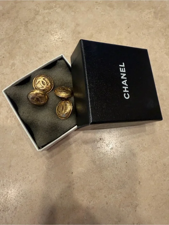 CHANEL Gold-Tone Men's Cufflinks with Logo