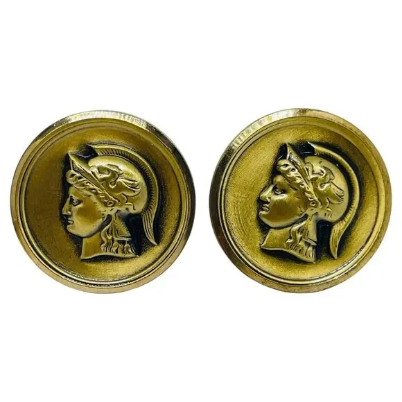 Vintage SWANK signed gold tone Roman soldier designer cufflinks