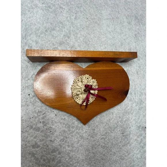Vintage Rustic Heart wooden wall Shelf  peg Doily farm house  cottage‎  unique