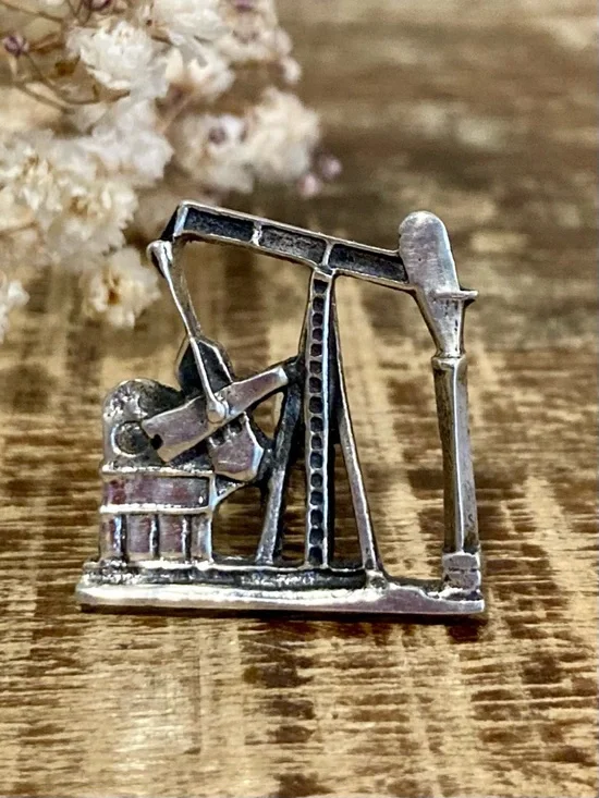Vintage Silver-Tone Oil Pumpjack Cufflink