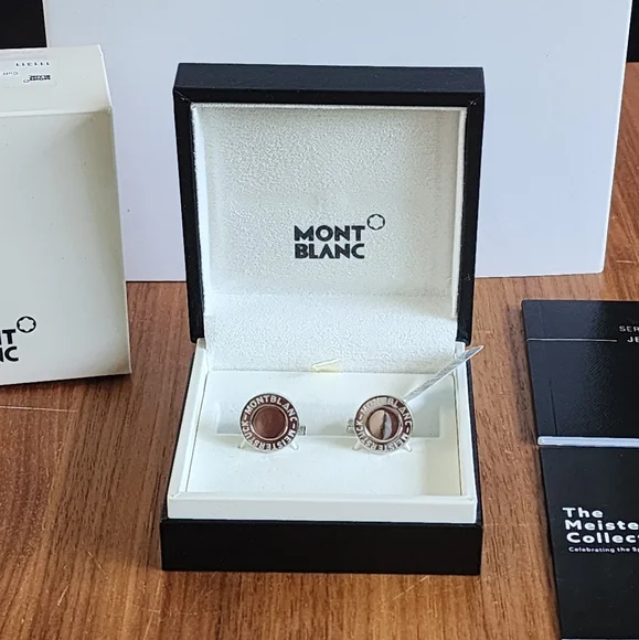 $350 100% Auth Montblanc Round Cufflinks Stainless Steel MST 90 Yrs