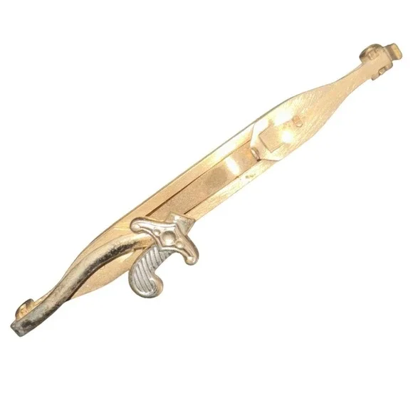Vintage Anson Scimitar Sword Tie Bar Gold Silver Tone Pirate Novelty Accessory