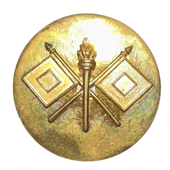 Vintage US Army Signal Corps Enlisted Collar Disk Pin NS Meyer New York 22 Gold