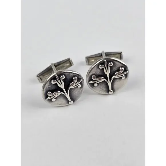 Vintage James Avery Retired Sterling Silver leaf Sprig Cufflinks Nice condition