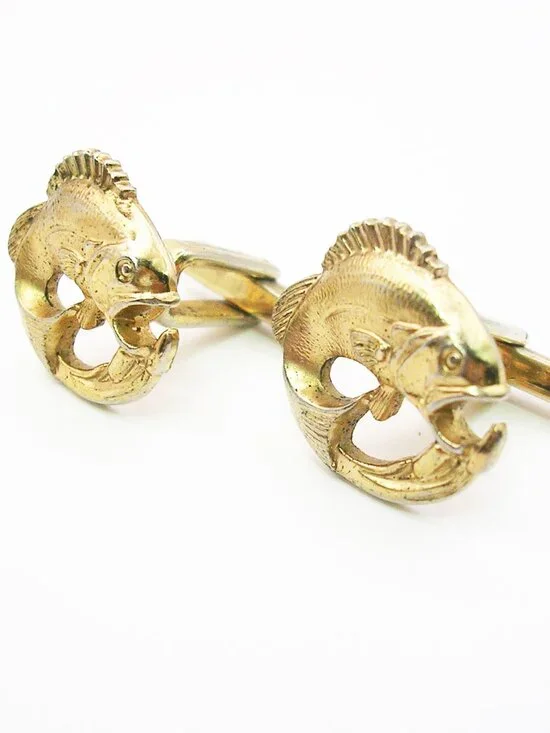 Vintage Cuff Links Bass Fish Sport Fisher Gift Men's Formal Shirt Accessory