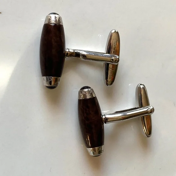 Korloff Paris Luxury Wood & Silver Designer Barrel Cufflinks France