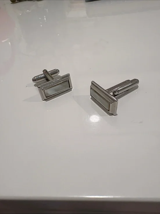 Silver Rectangular Mother-of-Pearl Cufflinks - Men Accessories