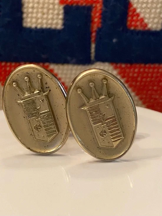 Gold-Tone Cadillac Crown Emblem Oval Cufflinks for Men