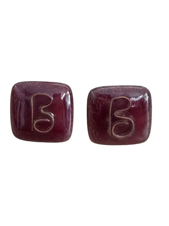 Vintage Enamel on Copper Cufflinks Monogram B Modernist Mid Century 1