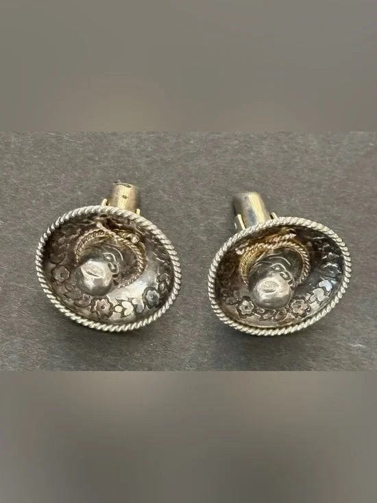 Vintage Taxco Mexico Sterling Silver Sombrero Figural Cufflinks Eagle Mark 925