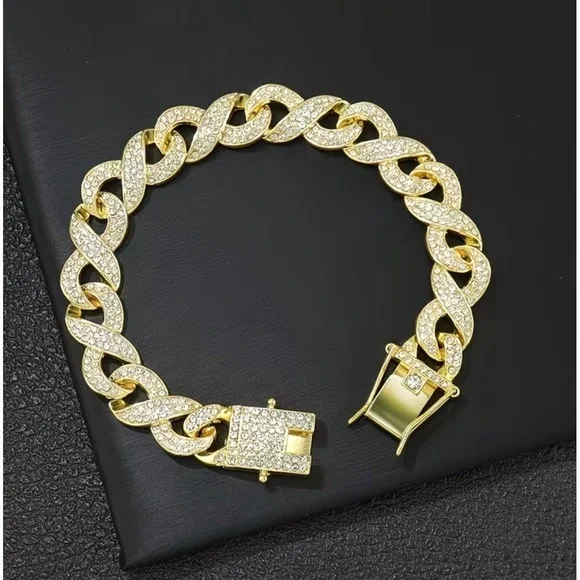 Sterling gold  Cubic Zirconia Cuban Link Bracelet 8
