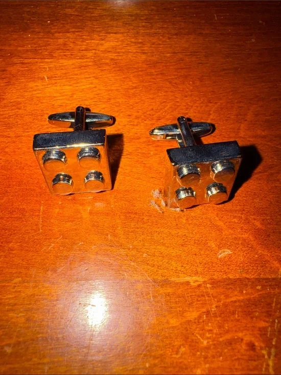 Silver Lego Stud Cufflinks - Men Accessories