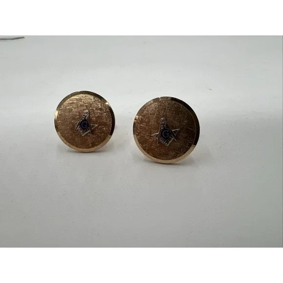 Old Vtg FreeMason Masonic Swank Gold Tone Pair Of Cufflinks God Ruler Compass