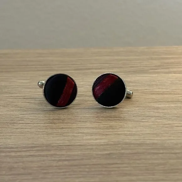 Vintage Black Red Round Cufflinks Retro Mod Mid Century Men’s Accessories