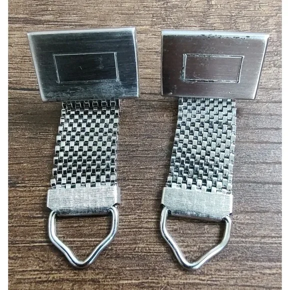 Mesh Wrap Silver Tone Men's Cufflinks Rectangle Vintage J228