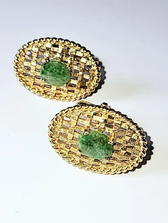 Green Stone Connemara Marble Baskettweave Cufflinks