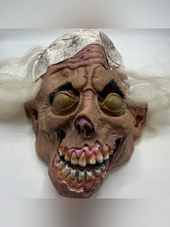 Zombie Full Head Horror Mask White Hair Scary Halloween Costume Prop Adult