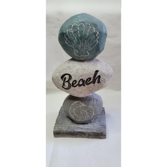 Stacked Stone Resin BEACH & SHELLS on DRIFTWOOD Decorative Standing TABLE Decor