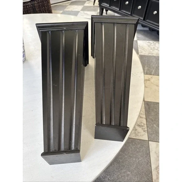 Vtg 1990s Pair Global Views Williamsburg Fluted Black Wood Wedge Wall Sconce 18