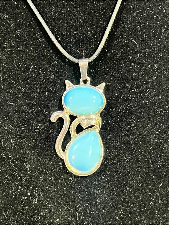 Blue Cat Opalite Pendant Necklace - Stylish Cat Jewelry