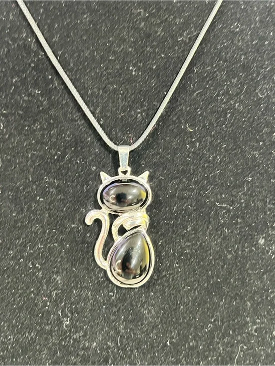 Cat Pendant Necklace with Black Stones - Stylish Pet Inspired Jewelry