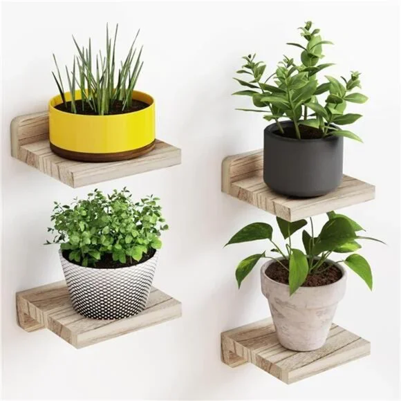 Set of 4 Floating Shelves Rustic Wood Small Wall Mounted Shelves