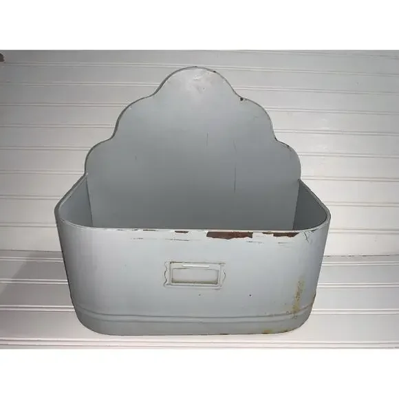 Metal Mail WALL POCKET Letter‎ Holder Organizer Farm House Grey Rusty