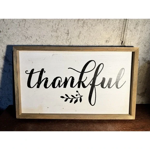 Long Thankful Sign Wood Wall Word Saying Phrase Decor Home Rustic Farmhouse